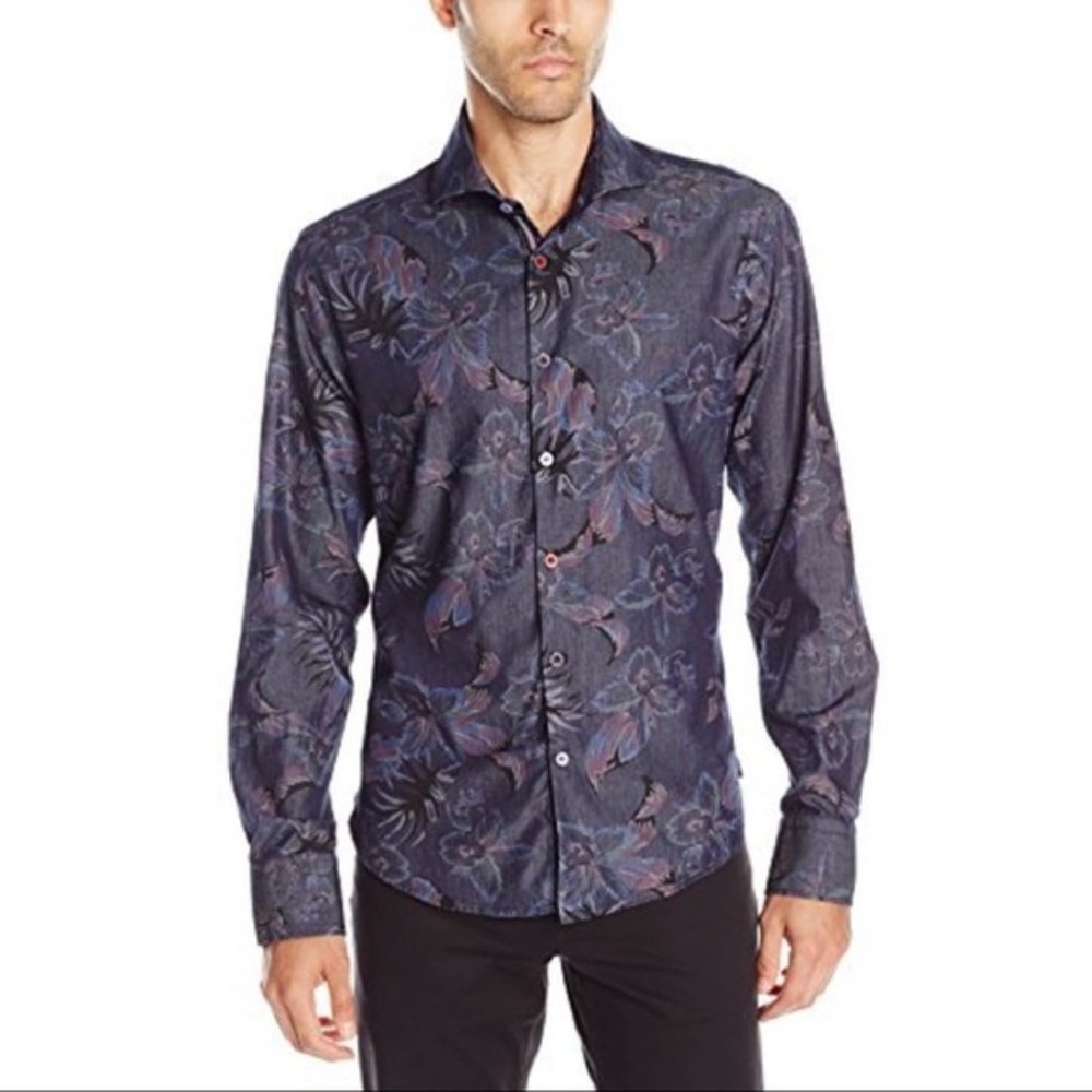 Stone Rose Men's Floral Denim Print Button Down